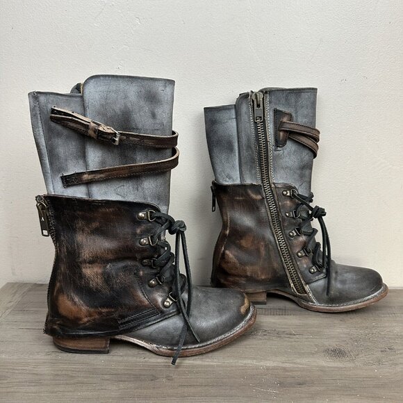 freebird Shoes - Freebird Boots Ravi Brown Gray Leather Side Zip Tall Boots Womens Sz 8 Boho